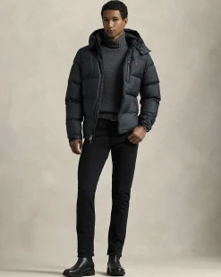 Piumino Polo Ralph Lauren nero in nylon opaco con cappuccio staccabile