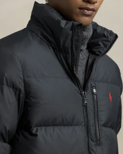 Piumino Polo Ralph Lauren nero in nylon opaco con cappuccio staccabile