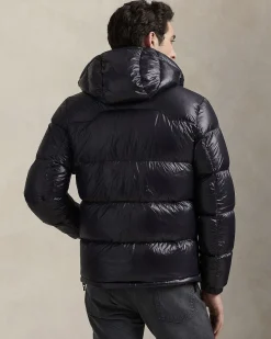 Piumino Polo Ralph Lauren nero in nylon lucido con cappuccio staccabile