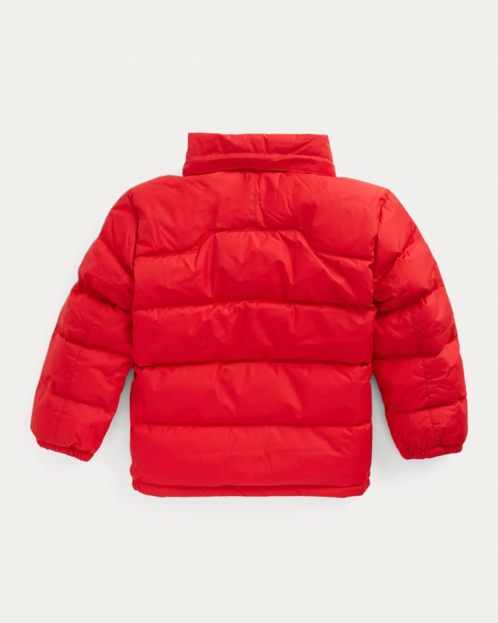 Piumino Ralph Lauren rosso con cappuccio staccabile e logo pony blu