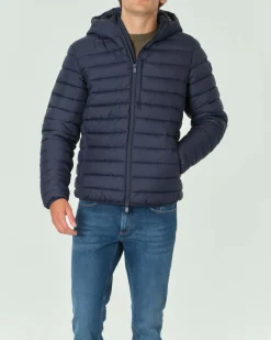 Piumino Save the duck blu opaco imbottito in Plumtech® con cappuccio fisso