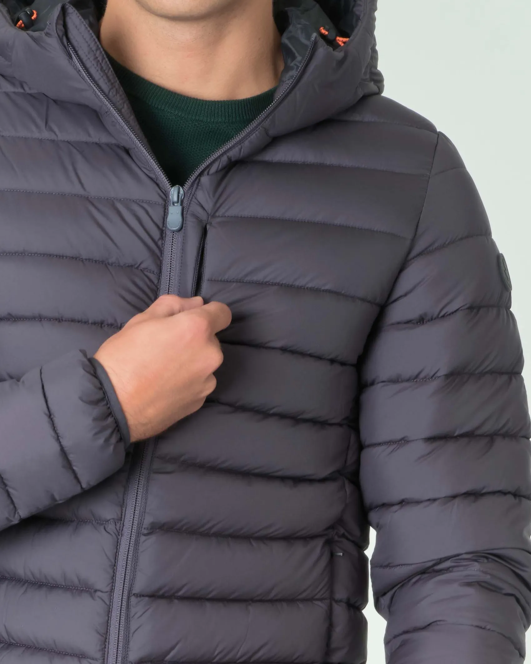 Piumino Save the duck grigio antracite opaco imbottito in Plumtech® con cappuccio fisso