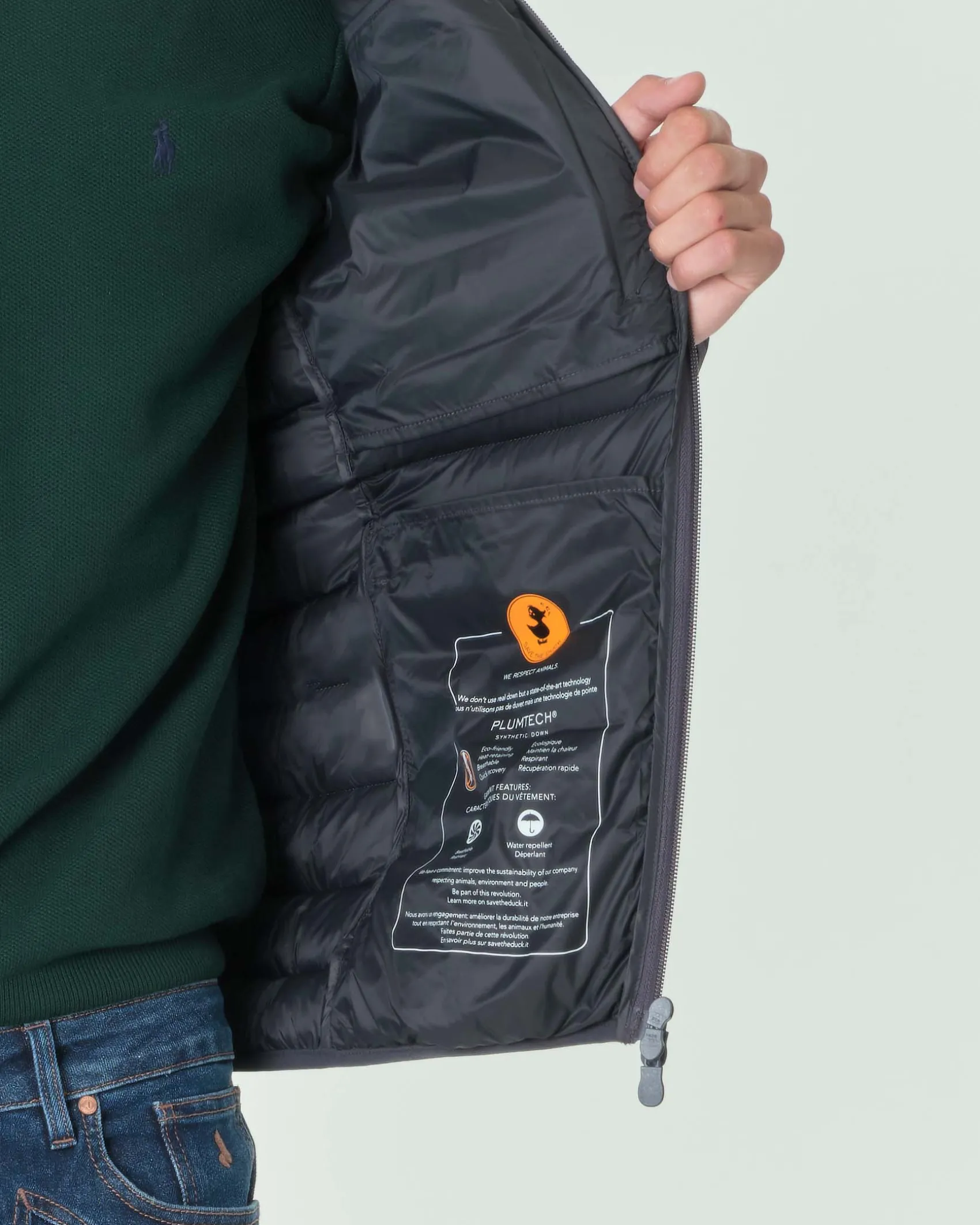 Piumino Save the duck grigio antracite opaco imbottito in Plumtech® con cappuccio fisso