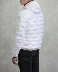 Piumino Wave Blauer bianco con cappuccio fisso e trapuntatura ad onde