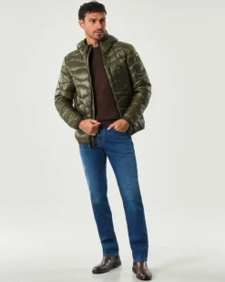 Piumino Wave Blauer verde militare con cappuccio fisso e trapuntatura ad onde