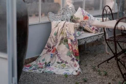 Plaid Polinesia in cotone color crema con stampa fiori tropicali multicolor