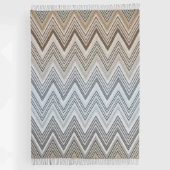 Plaids Plume in misto lana a fantasia chevron beige e azzurro