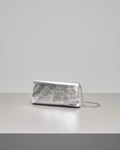 Pochette a busta in ecopelle argento effetto laminato