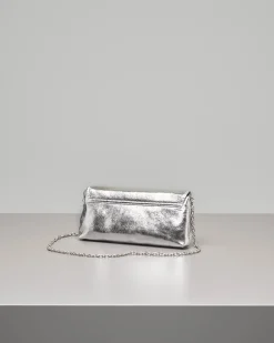 Pochette a busta in ecopelle argento effetto laminato