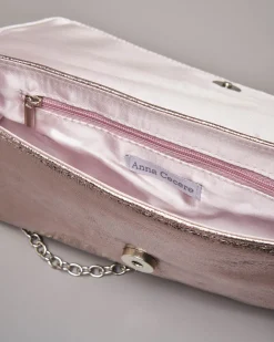 Pochette a busta in ecopelle color rosa effetto laminato