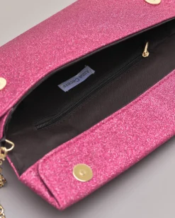 Pochette a busta in ecopelle color rosa fragola in lurex
