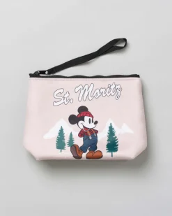 Pochette Aline beige in tessuto effetto lana con grafica Topolino a St. Moritz