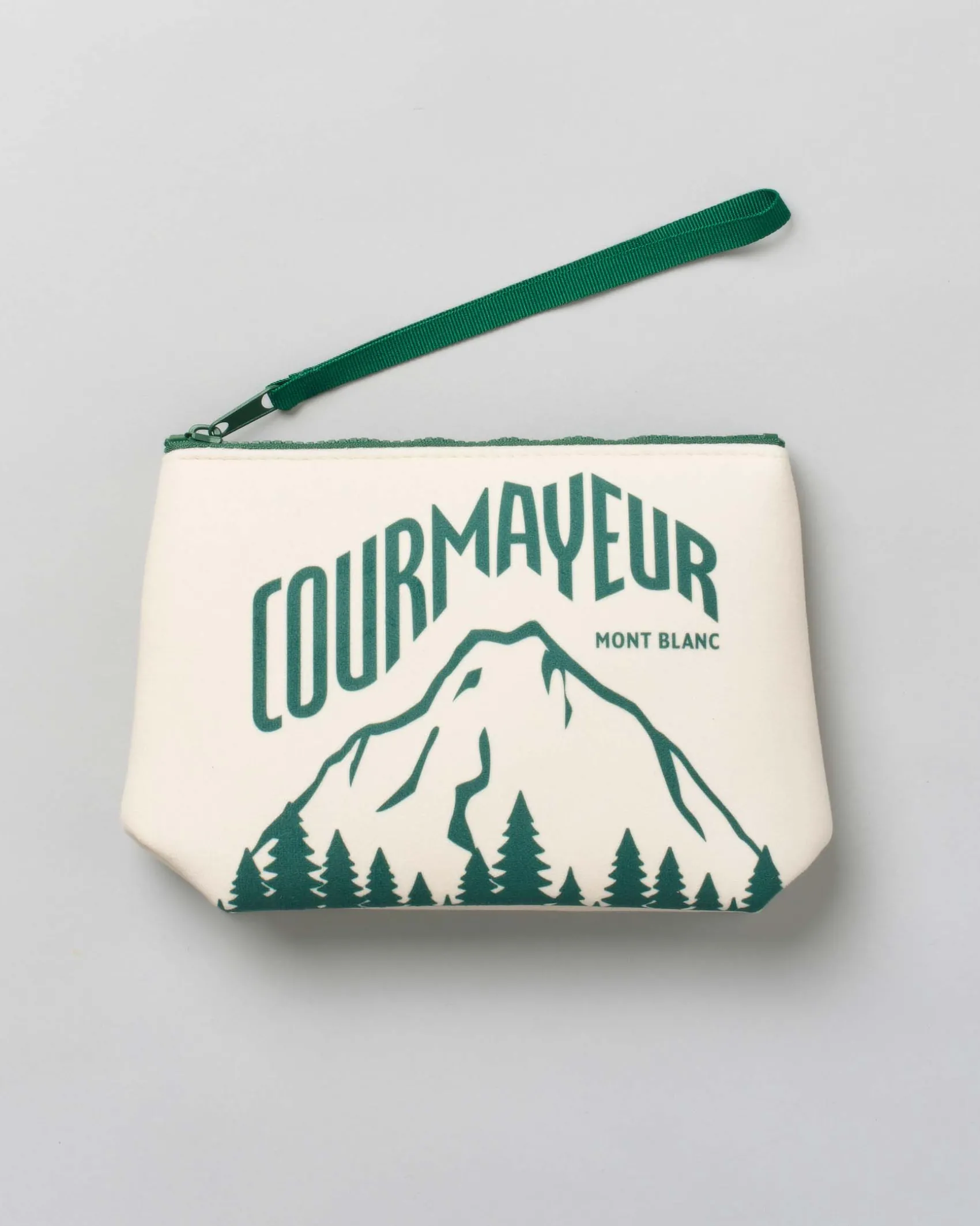 Pochette Aline bianca in tessuto effetto lana con scritta e grafica Courmayeur