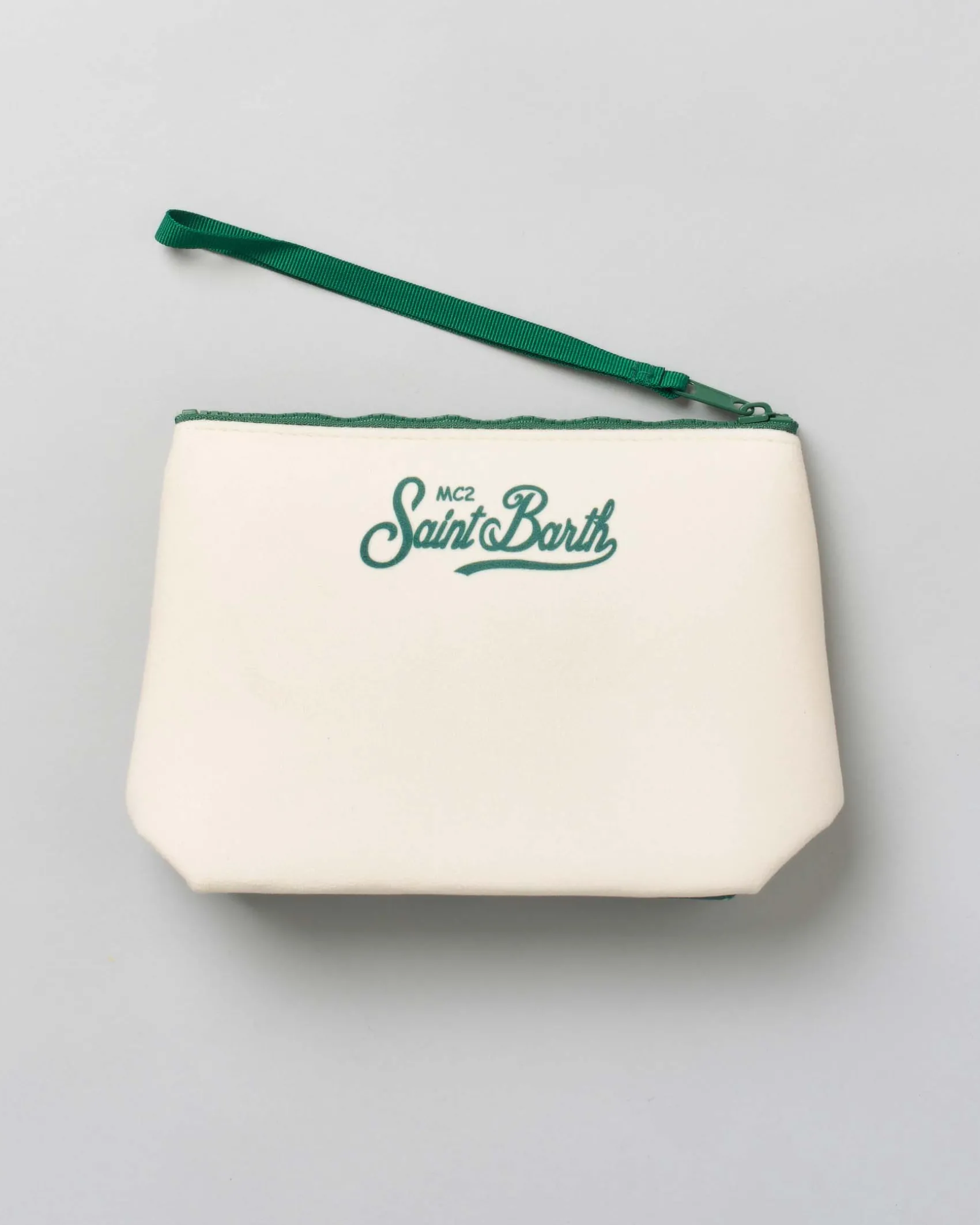 Pochette Aline bianca in tessuto effetto lana con scritta e grafica Courmayeur