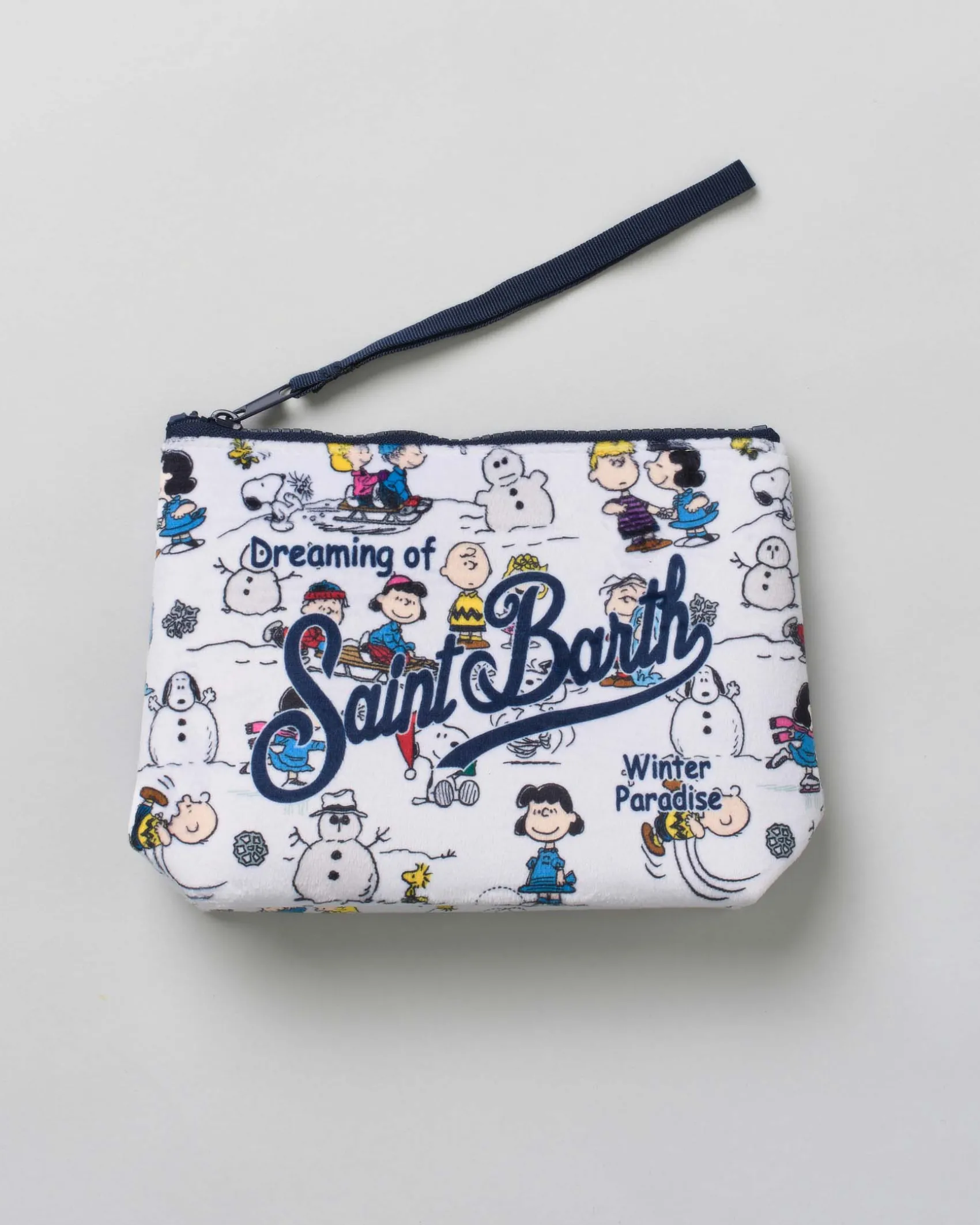 Pochette Aline bianca in tessuto effetto lana con grafica Peanuts