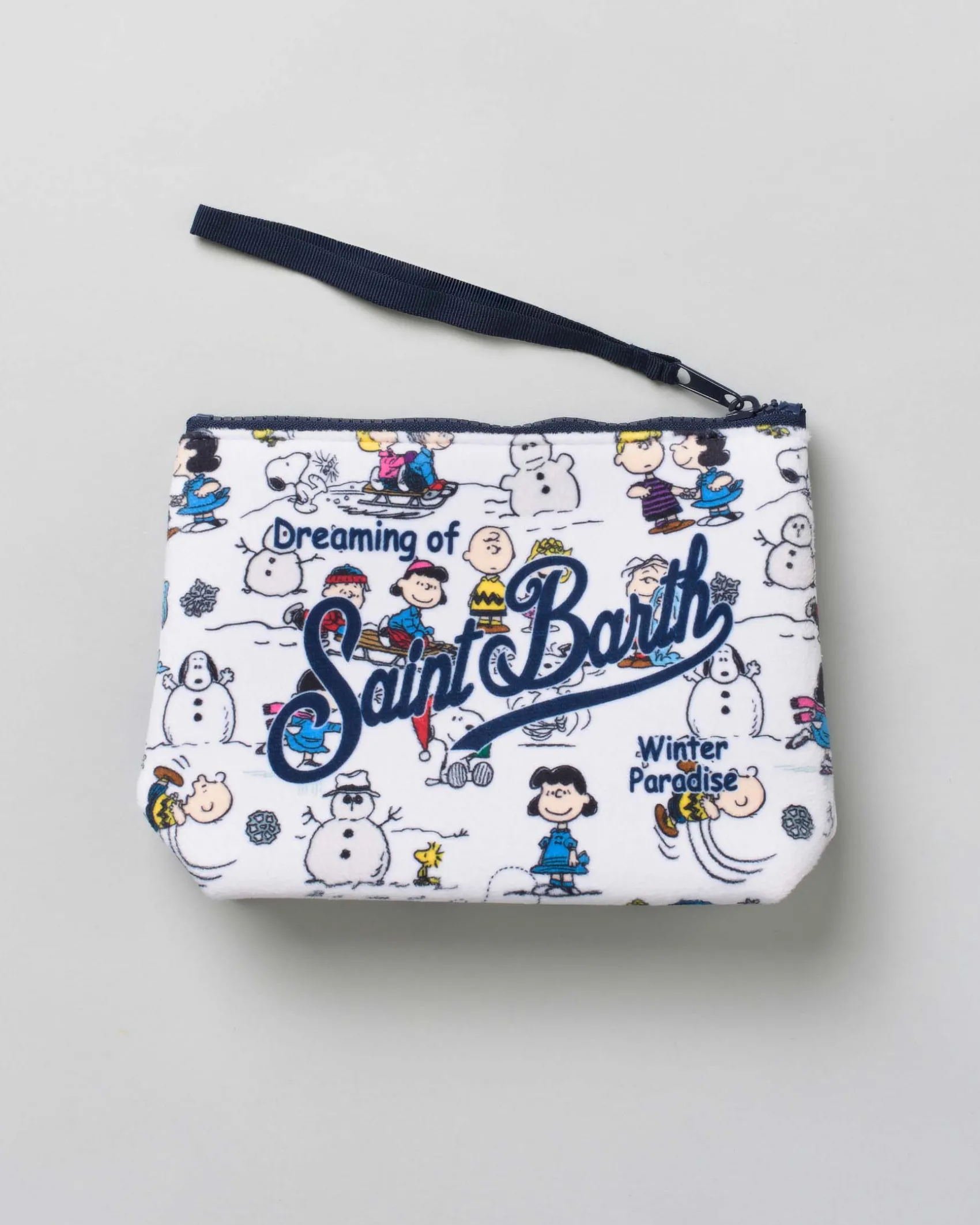 Pochette Aline bianca in tessuto effetto lana con grafica Peanuts