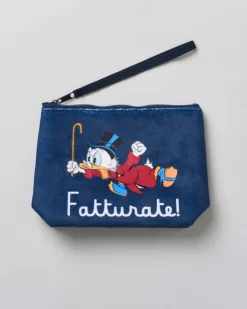 Pochette Aline blu in tessuto effetto lana con grafica Paperon de Paperoni