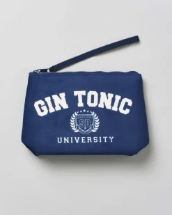 Pochette Aline blu in tessuto effetto lana con stampa scritta Gin Tonic University