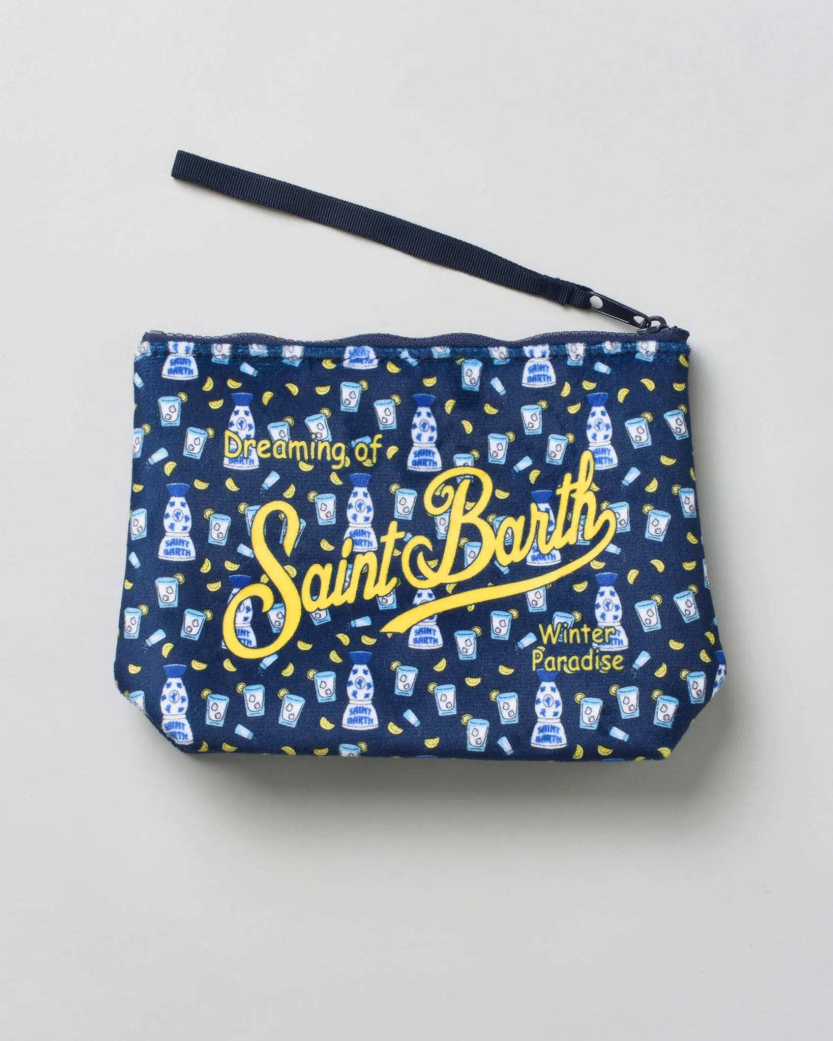 Pochette Aline blu in tessuto effetto lana con stampa grafica Tequila