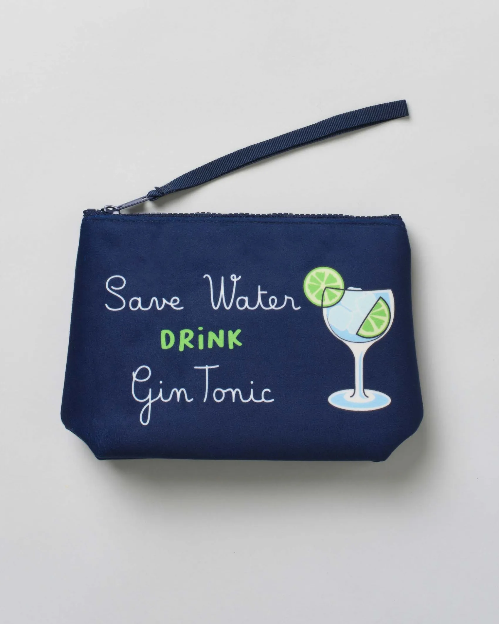 Pochette Aline blu in tessuto effetto lana con stampa grafica Gin Tonic