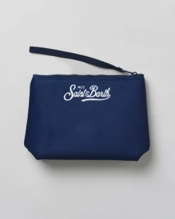 Pochette Aline blu in tessuto effetto lana con stampa grafica Gin Tonic