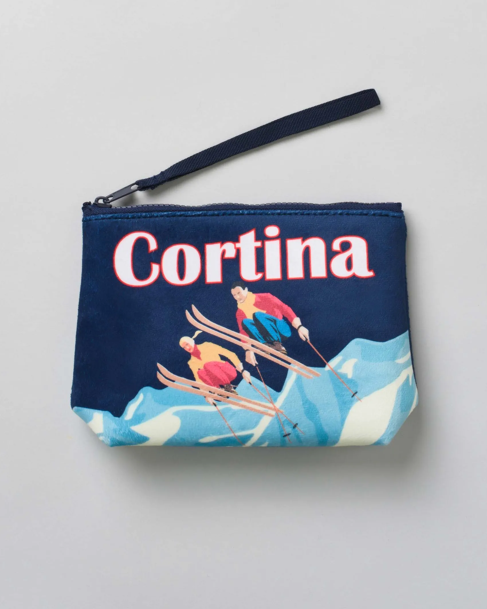 Pochette Aline blu in tessuto effetto lana con stampa grafica Cortina