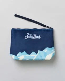 Pochette Aline blu in tessuto effetto lana con stampa grafica Cortina