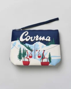 Pochette Aline blu in tessuto effetto lana con stampa grafica Courma