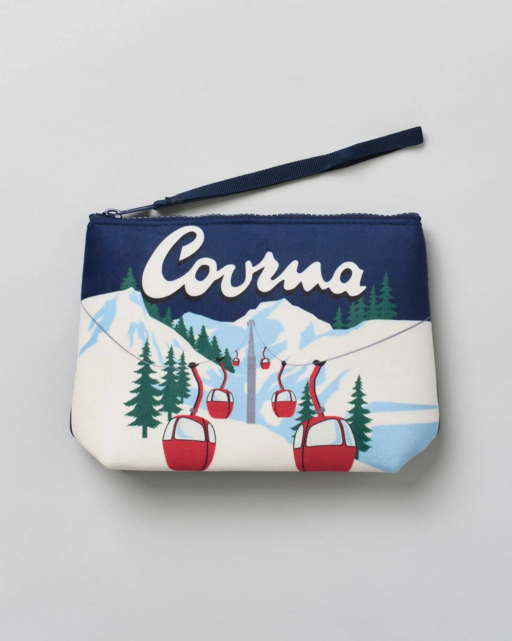 Pochette Aline blu in tessuto effetto lana con stampa grafica Courma