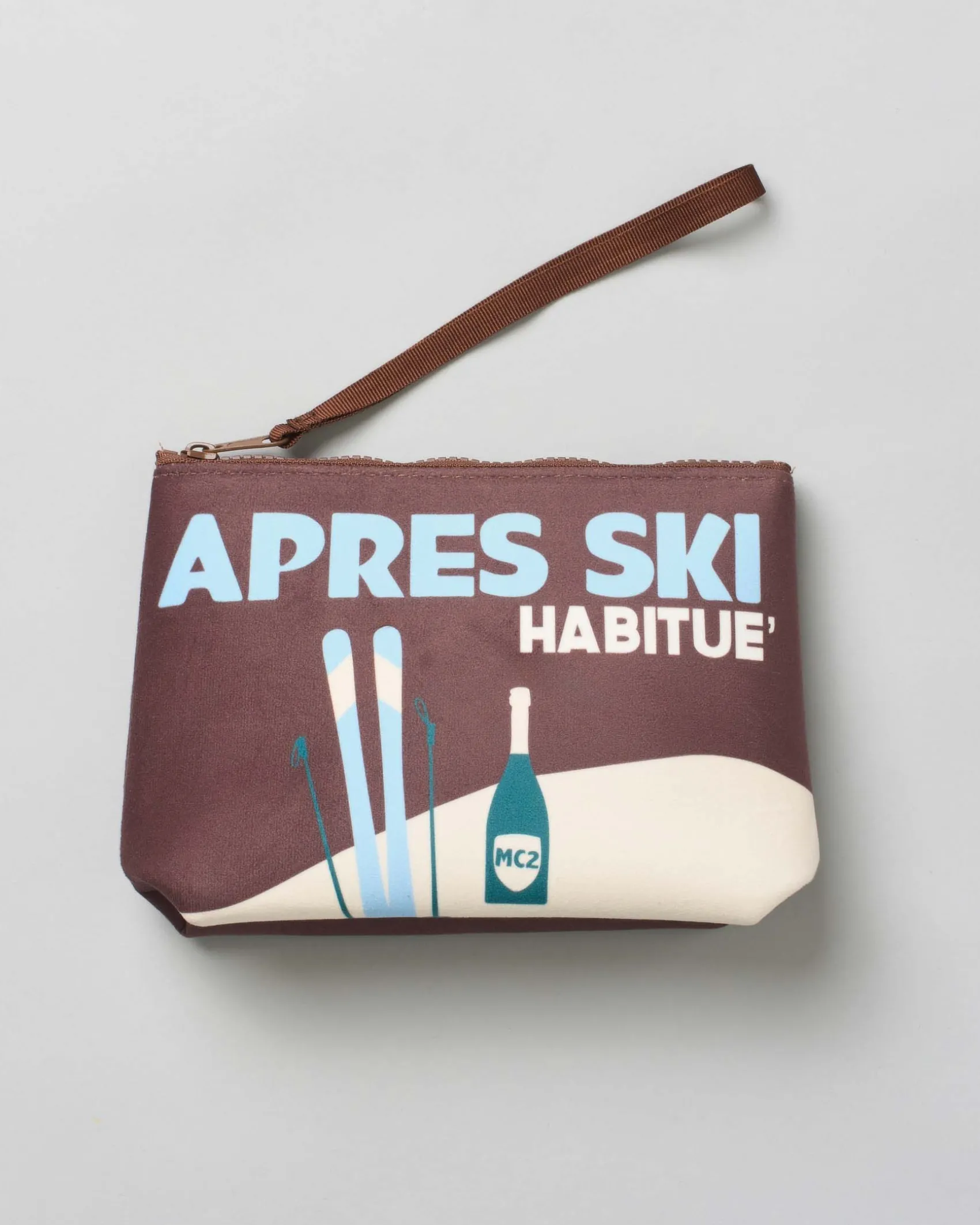 Pochette Aline marrone in tessuto effetto lana con stampa grafica Apres Ski Habituè