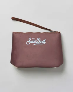 Pochette Aline marrone in tessuto effetto lana con stampa grafica Apres Ski Habituè