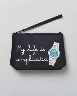 Pochette Aline nera in tessuto effetto lana a fantasia orologio