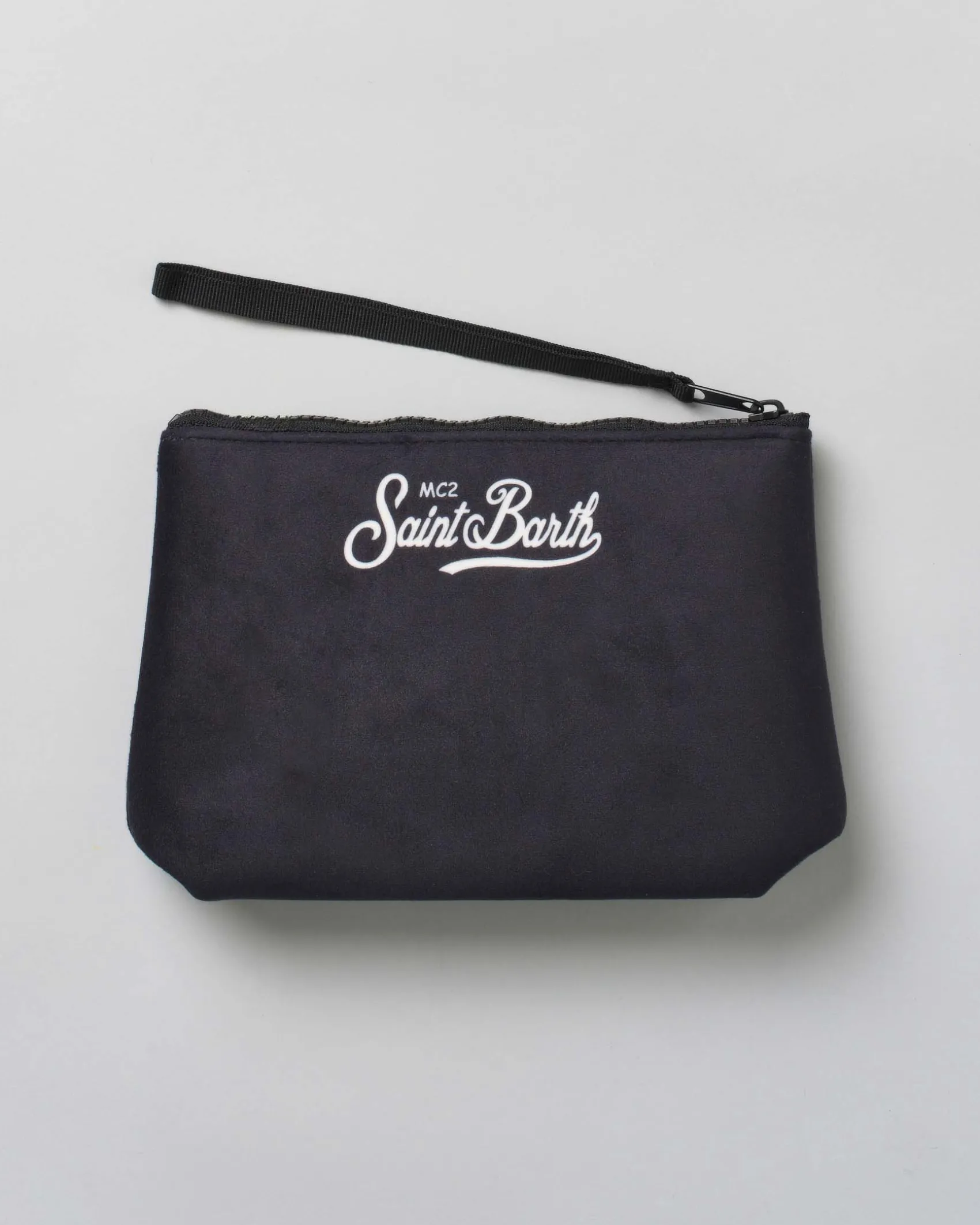 Pochette Aline nera in tessuto effetto lana a fantasia orologio
