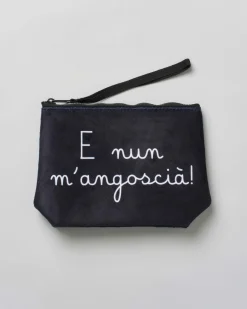 Pochette Aline nera in tessuto effetto lana con scritta E nun m'angoscià!