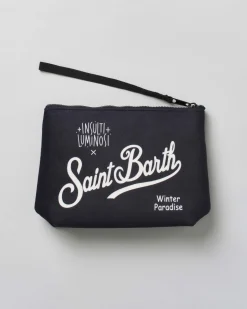 Pochette Aline nera in tessuto effetto lana con scritta Brillo anche senza bere