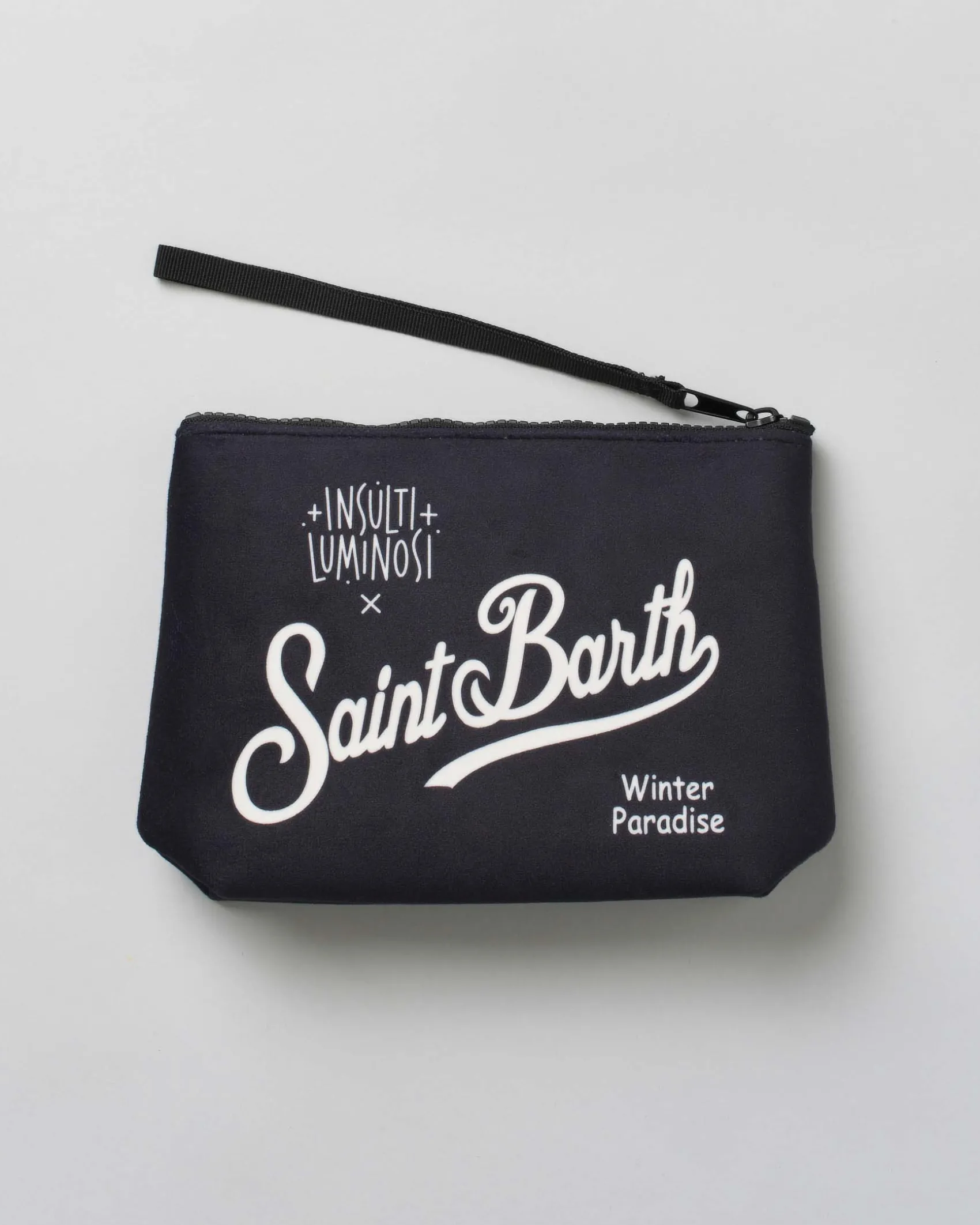 Pochette Aline nera in tessuto effetto lana con scritta Brillo anche senza bere