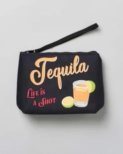 Pochette Aline nera in tessuto effetto lana con grafica Tequila