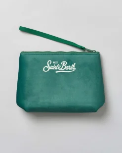 Pochette Aline verde in tessuto effetto lana a fantasia orologio Daytona