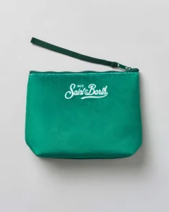 Pochette Aline verde in tessuto effetto lana con grafica Paperon de Paperoni
