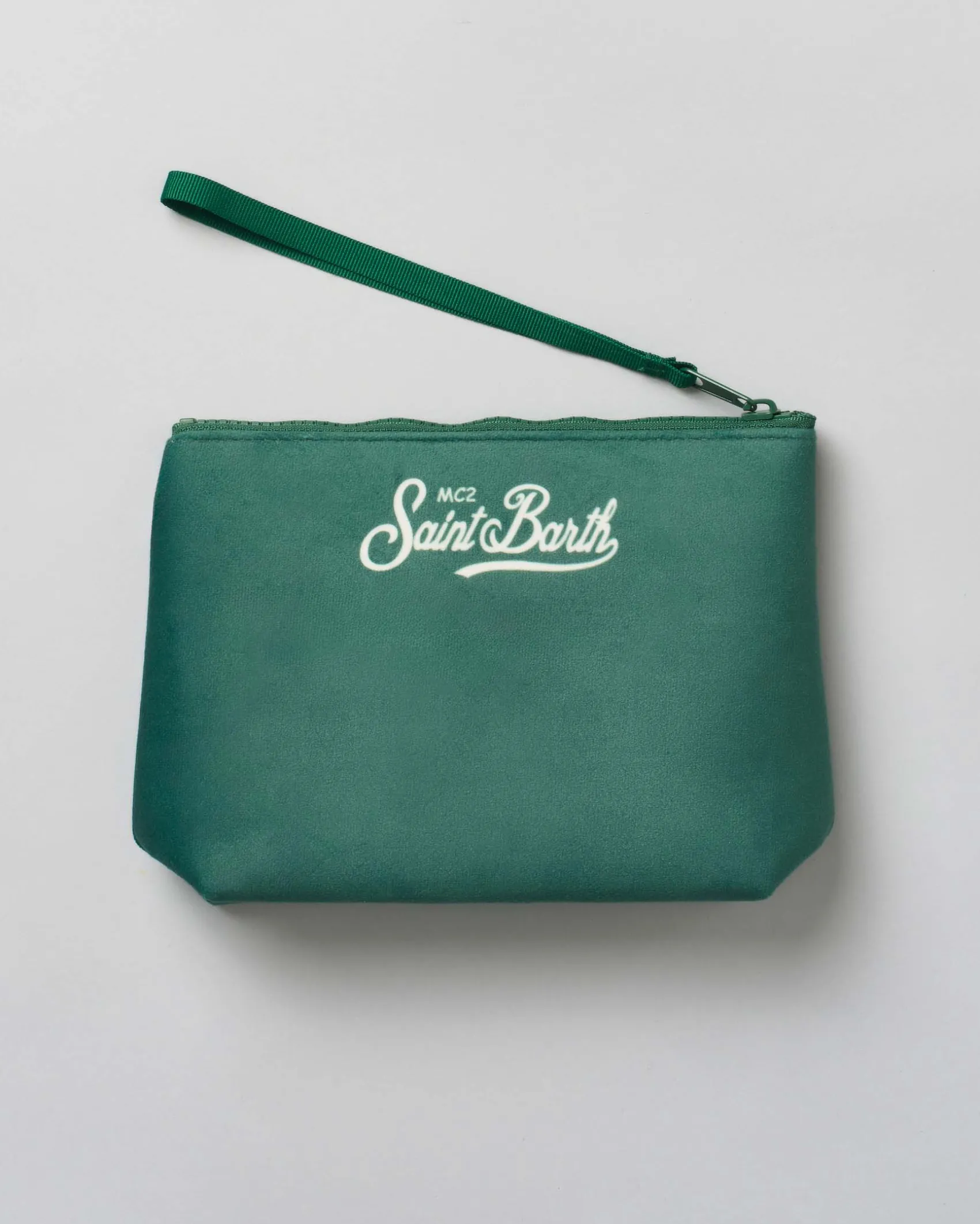 Pochette Aline verde militare in tessuto effetto lana con stampa scritta St.Barth Sport Club