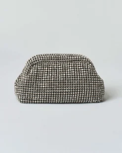 Pochette Anna Cecere in maglia di strass argento con chiusura a scatto