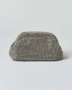 Pochette Anna Cecere in maglia di strass argento con chiusura a scatto