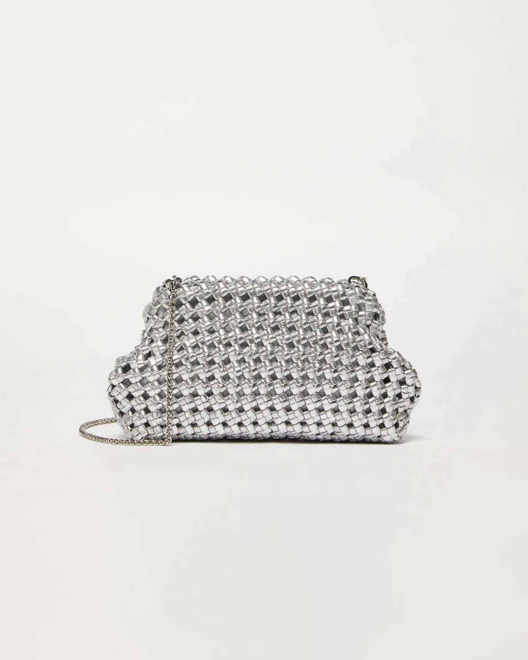 Pochette color argento Marella in similpelle intrecciata effetto laminato