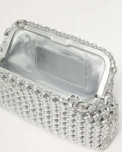 Pochette color argento Marella in similpelle intrecciata effetto laminato