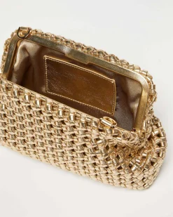 Pochette color oro Marella in similpelle intrecciata effetto laminato