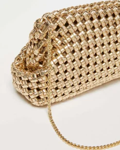 Pochette color oro Marella in similpelle intrecciata effetto laminato