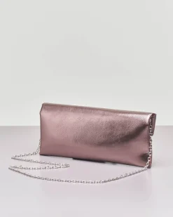 Pochette color peltro a busta in ecopelle effetto laminato