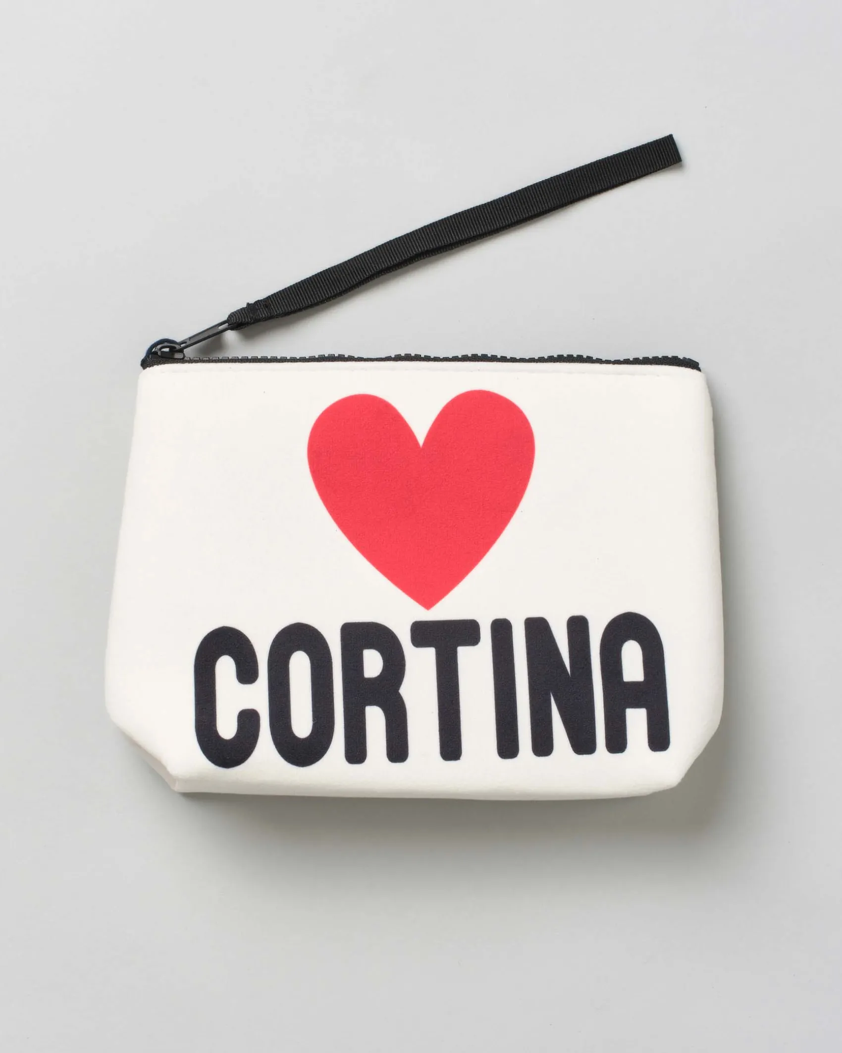 Pochette MC2 Saint Barth bianca effetto scuba con scritta Cortina e cuore stampati