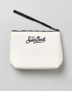 Pochette MC2 Saint Barth bianca effetto scuba con scritta Cortina e cuore stampati