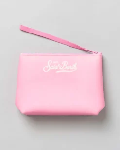 Pochette MC2 Saint Barth rosa effetto scuba con scritta Cortina e cuore stampati